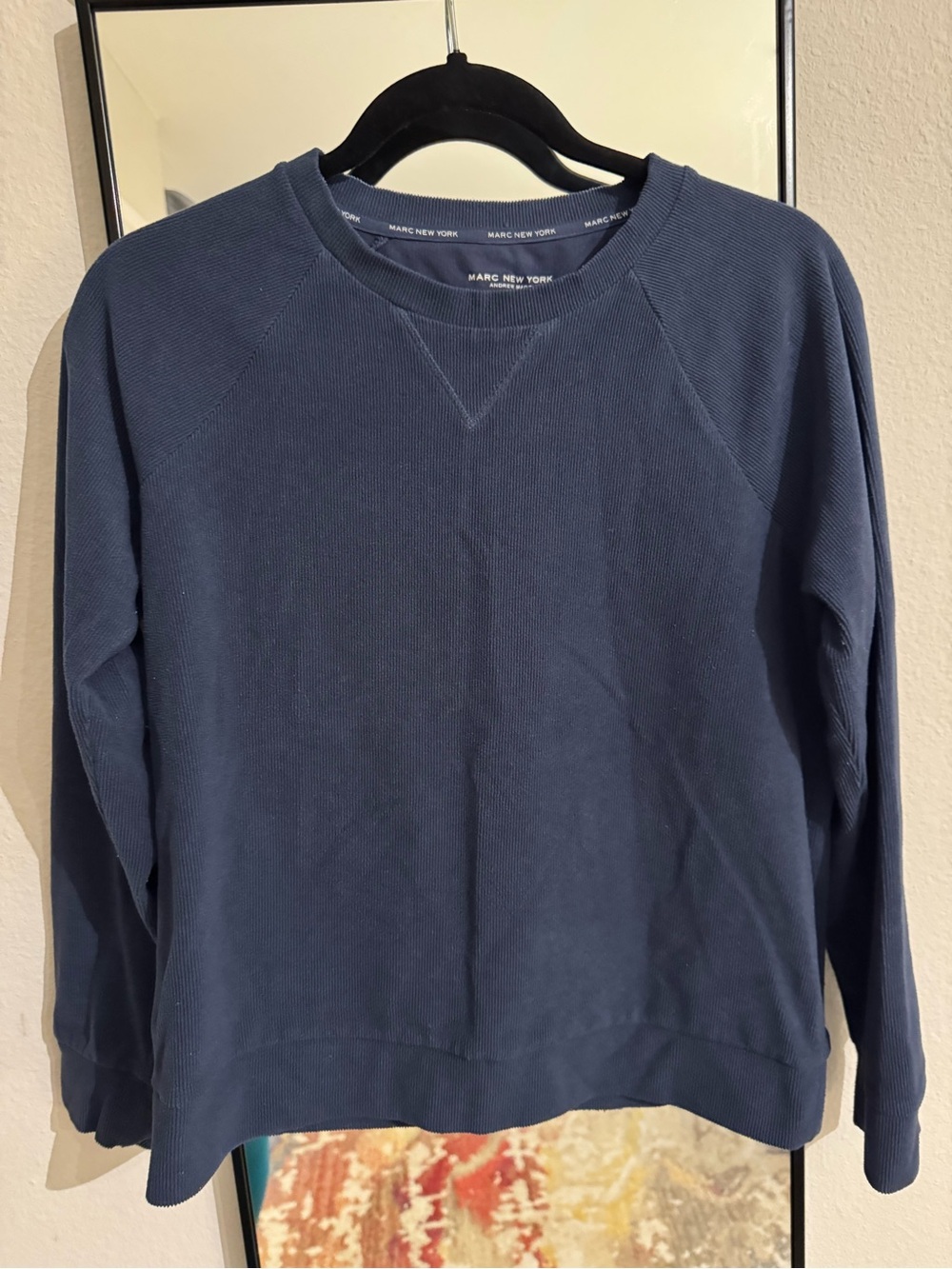 Men's Dark Navy Ribbed Crewneck Sweater Marc New York
